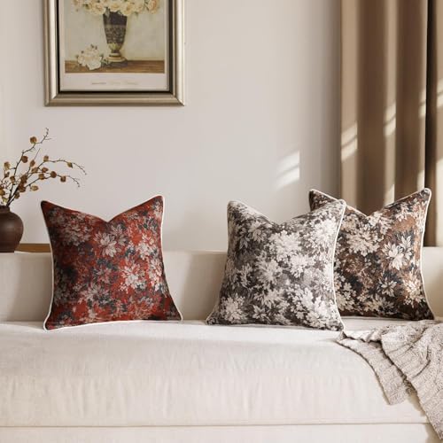 DEZENE Pack of 2 Vintage Floral Throw Pillow Covers 22x22 Boho