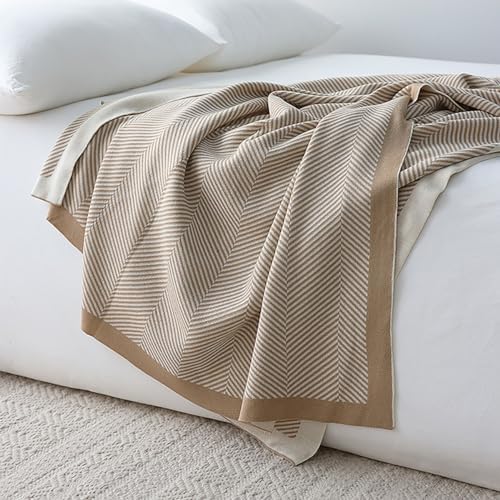 Striped Knitted Throw Blanket, Acrylic Super Soft Warm Blanket for