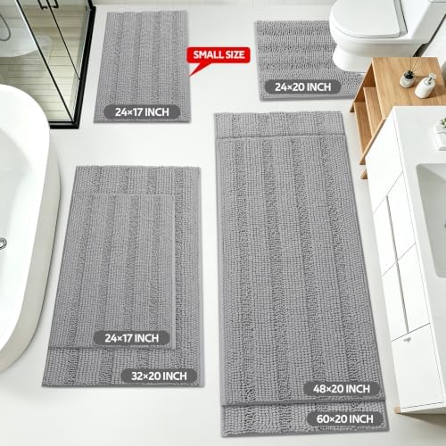 ACCUMTEK Striped Light Grey Bathroom Rug Set 3 Pieces Gray Ultra Soft