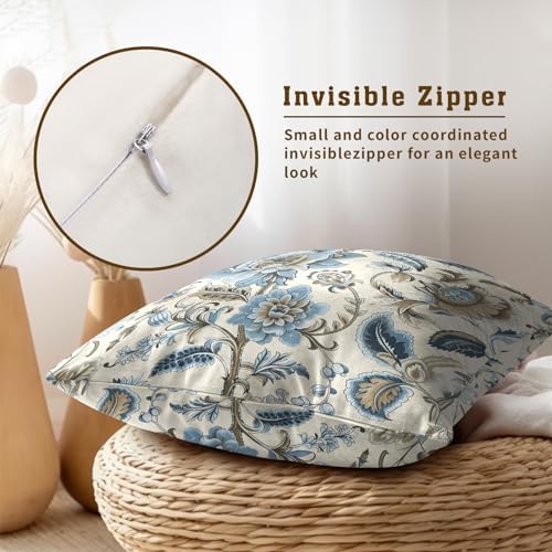 Kawani Blue Flowers Chinoiserie Throw Pillow Cover 20x20 Inch Pack of