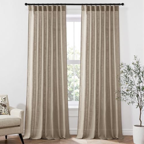 MIULEE Taupe Linen Curtains 84 Inch Length 2 Panels for Bedroom Living