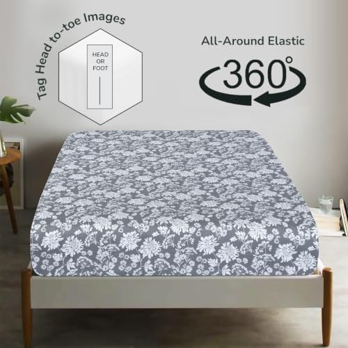 Feather & Stitch 1 Piece Fitted Sheet King Size, 100% Cotton Damask