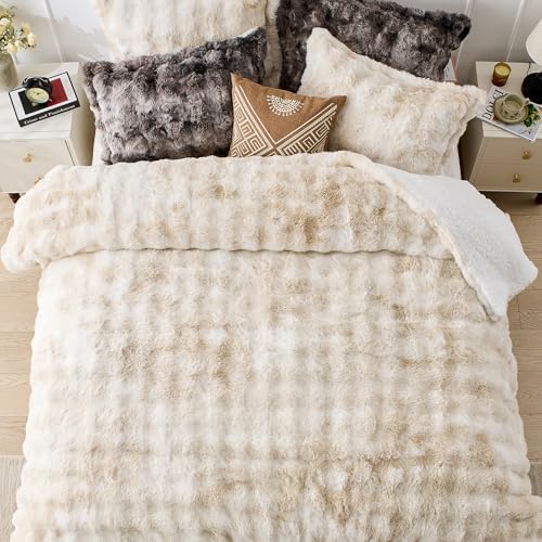 Peace nest Fluffy Rabbit Faux Fur Bedding King Comforter Set Ultra