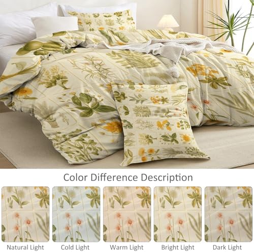 Duvet Cover Queen Size Plant Pattern Reversible Bedding Set, Super