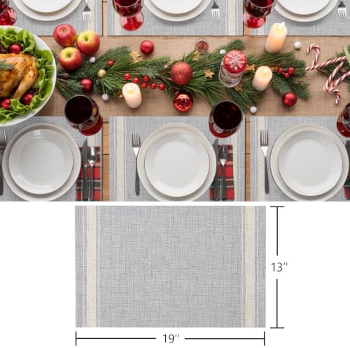 Gray Stripes Placemats Set of 8, Cotton Linen Fabric Place Mats