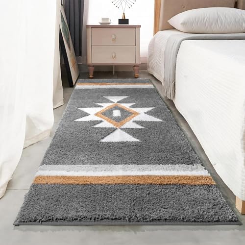 Bathroom Runner Rug, Grey Western Non Slip Washable Long Bath Rug