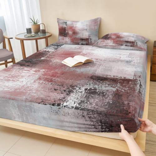 Fitted Sheets Elastic Deep Pocket Bed Sheet Twin XL Red Gray Graffiti