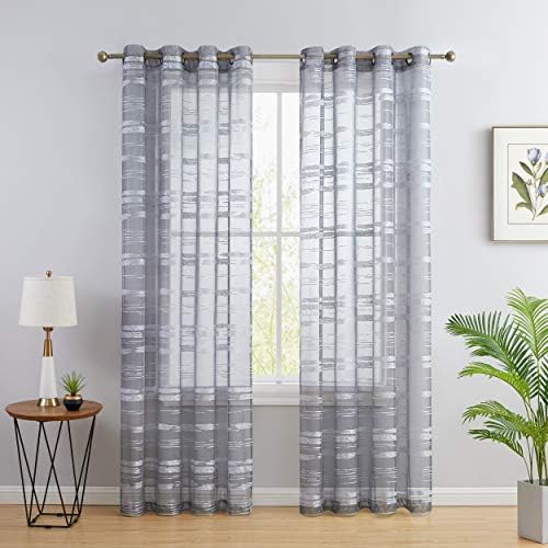HLC.ME Broadway Stripe Decorative Sheer Light Filtering Grommet Window