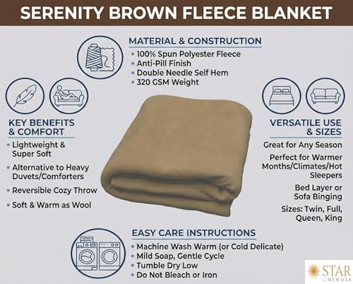 Serenity Fleece Blanket, King, 108 x 90 in, Tan