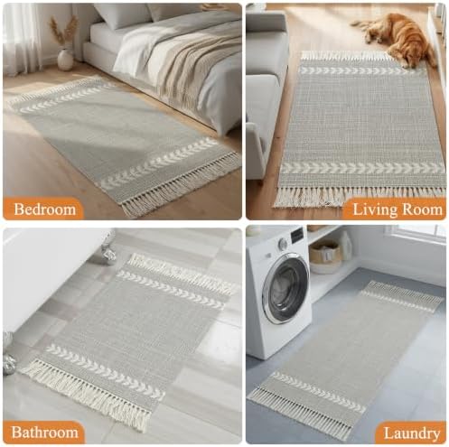 Vintage Gray Hallway Runner Rug 2'x5', Modern Simple Vertical Stripes