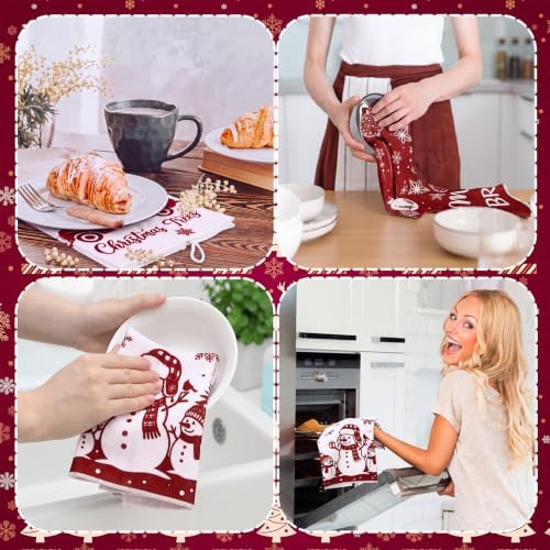 Bencailor 16 Pcs Christmas Kitchen Towels, Red White Dish Cloths