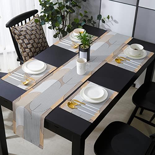 Geometric Table Mats Set of 4 With Table Runner 90 Inches Long,Cotton