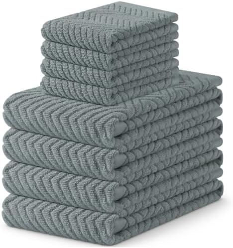 Homaxy 8 Pack 100% Cotton Kitchen Towels and Dishcloths Set, Grey