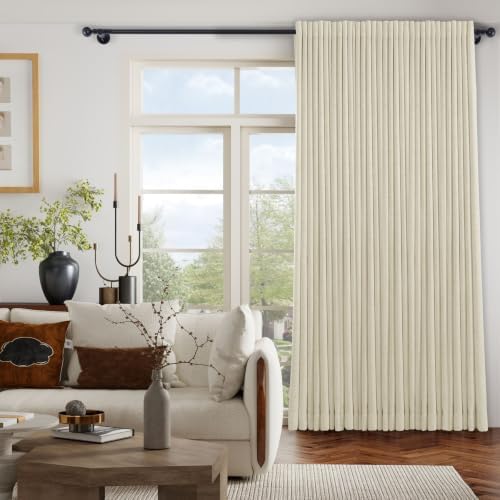 Macochico Light Filtering Linen Curtains 120Wx112L, Beige, 2 Panel Set