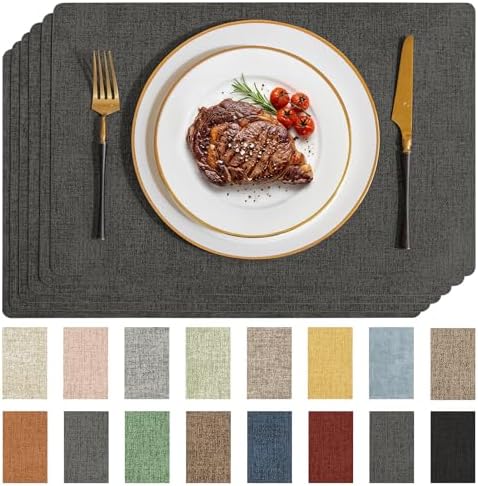 Romanstile Faux Leather Vinyl Placemats Set of 6, Charcoal