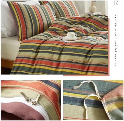 VM VOUGEMARKET Striped Duvet Cover Set Washed Cotton,Twin