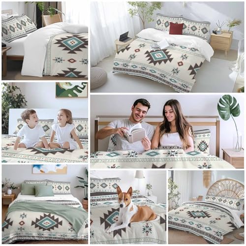 Grey Teal Boho Bedding Full Duvet Cover Set, 3 Piece Microfiber Soft