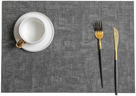 6 PCS Dining Table Placemats, 11.82 x 16.93 Inches Leather Gray Black