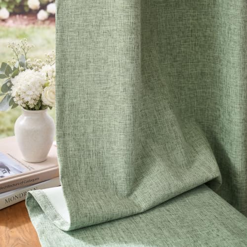 jinchan 100% Blackout Linen Textured Curtains for Bedroom Living Room