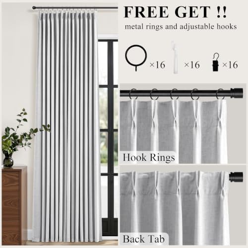 Jowels Grey Pinch Pleated Linen Blackout Curtains 108 inch Long 2