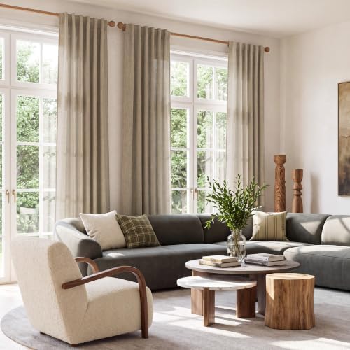 NICETOWN Khaki Neutral Faux Linen Semi Sheer Curtains 96 inches Long