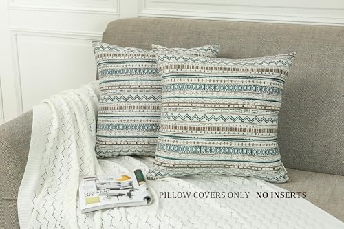 Mika Home Pack of 2 Throw Pillow Cases, Striped,22x22 Inches, Green