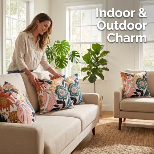 18x18 Boho Outdoor Pillow Covers for Wicker Couch Boho Tropical Patio