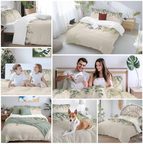 Spring Eucalyptus Bedding 3 Piece Duvet Cover Set Queen Size, Summer