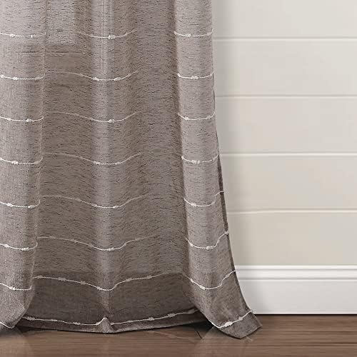 Lush Decor Farmhouse Textured Grommet Sheer Window Curtain Panel Pair