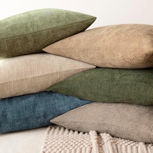 Foindtower Solid Textured Chenille Throw Pillow Covers 22x22 Inch,Blue