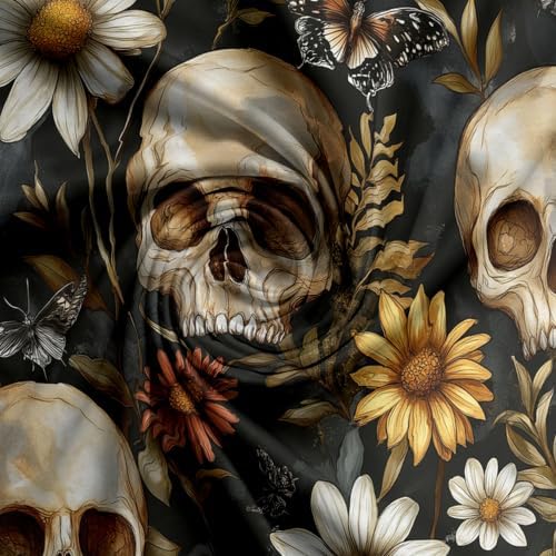 Charcoal Gray Halloween Flower Skull Duvet Cover Set For Women Girls