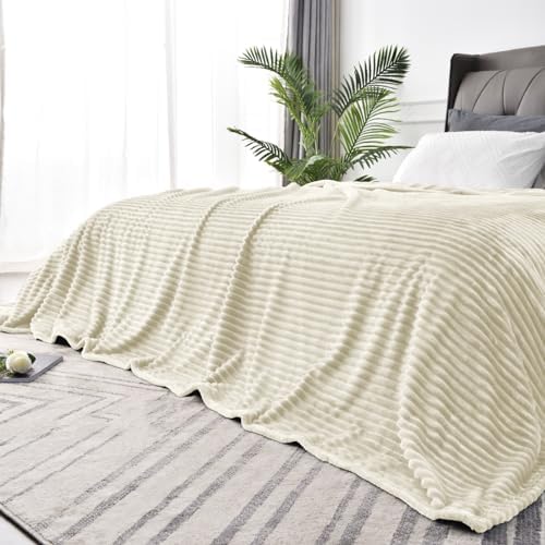 BEDELITE 3D Ribbed Jacquard Beige King Size Blankets for Bed, 108x90