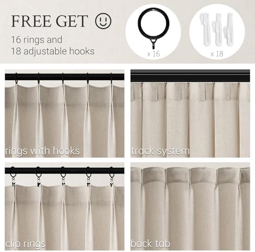 Topfinel Oatmeal Pinch Pleated Linen Curtains 84 Inch Length 1 Panels