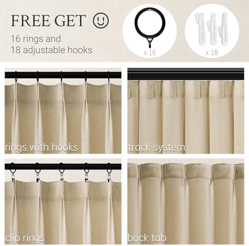 96 Inches Long Pinch Pleated Semi Sheer Curtains,Beige Light Linen