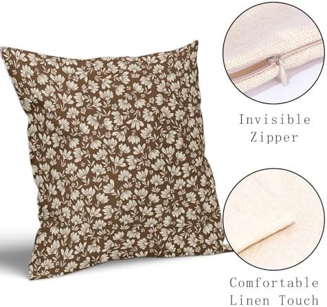 Brown Beige Daisy Floral Pillow Covers 20X20 Inch Vintage Flowers