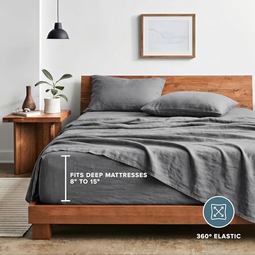 Bare Home Washed Sheet Set 1800 Ultra-Soft (Twin XL, Grey)