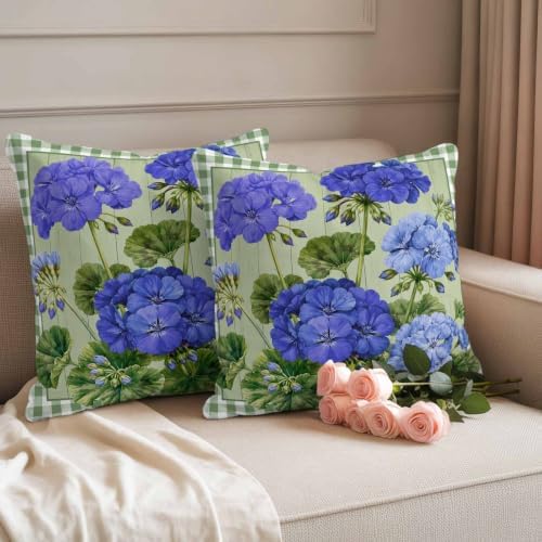 Blue Geranium Clusters Outdoor Pillow Covers 18"x18" Set of 2