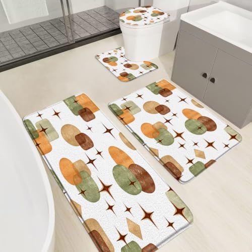 Mid Century Modern Bathroom Rugs Sets 4 Pcs