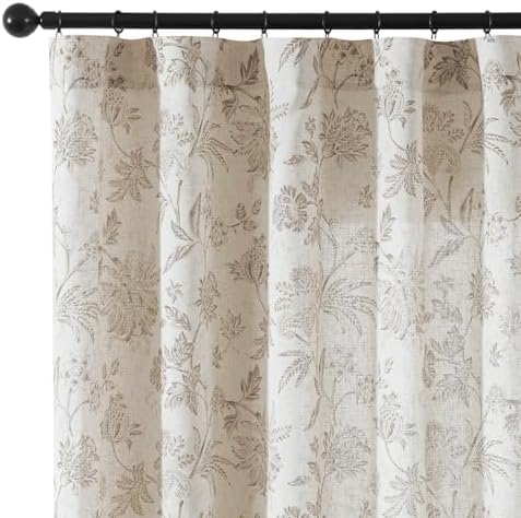 Vangao Taupe Floral Linen Curtains Farmhouse Jacobean Vine 84L 2