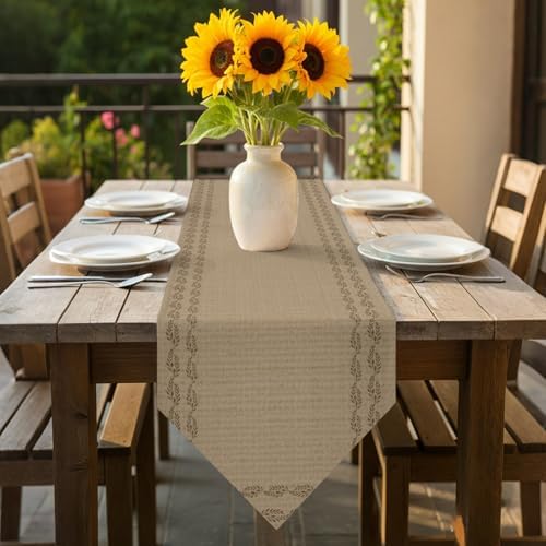 Table Runners 13x108 Inches Long, Beige Textured Woven Pattern Table
