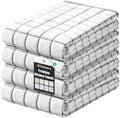 Homaxy Premium Kitchen Towels(16”x 28”, 4 Pack), Check Design, Grey