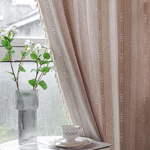 Deeprove Boho Curtains 84 Inches Long for Bedroom, Taupe Cotton Linen