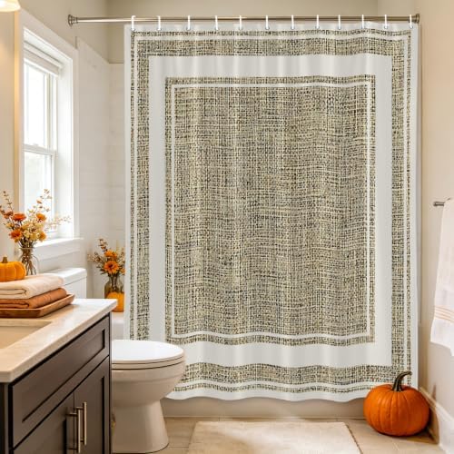 Beige Rustic Waterproof Shower Curtains Set - Farmhouse Neutral