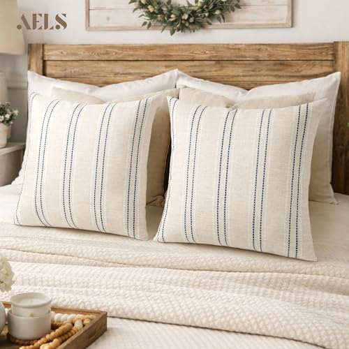 AELS 26x26 Decorative Farmhouse Linen Blend Throw Pillow Covers, Boho