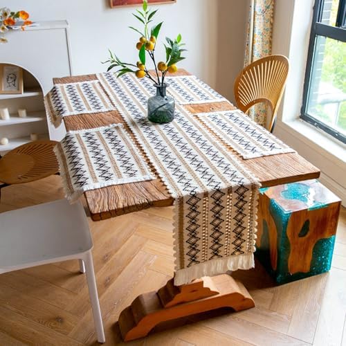 Rectangular Table Placemats Set of 4, Cotton Linen Table Mat Heat