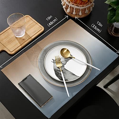 Brown Grey Table Mats Set of 6 with Table Runner 90 Inches Long