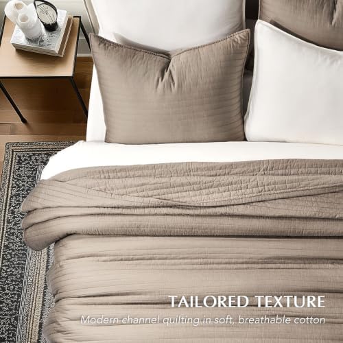 EVERGRACEHOME Cotton Sateen Quilt Set, King Size, Stone Taupe