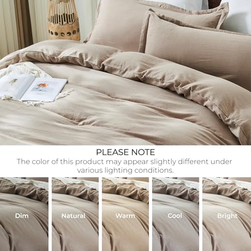 OAITE Duvet Cover Set 100% Washed Cotton Linen Like Queen