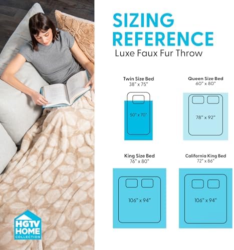 Northwest HGTV Super Luxe Faux Fur Throw Blanket, Ultra Soft