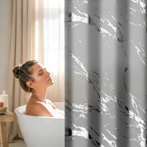 Gray Marble Shower Curtain - Realistic Vein Design, Water-Resistant